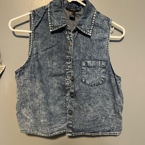 Forever21 Acid Wash crop button up jean shirt